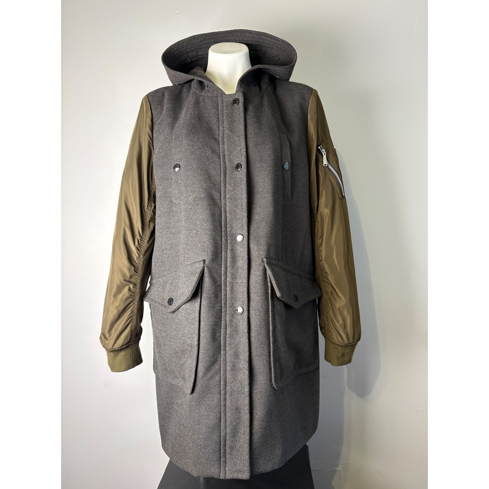 BCBGeneration Mixed Media Hooded Parka Coat Grey Olive Green XL - Picture 8 of 16